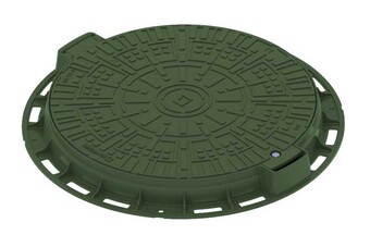 Люк каналізаційний круглий пластиковий зелений легкий (А15) Base, для пішохідних зон